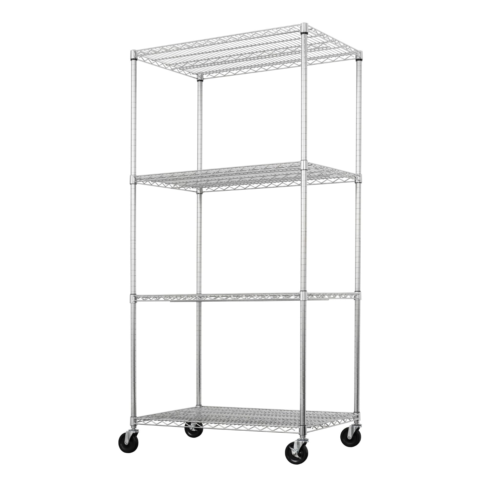 SafeRacks - NSF Certified Storage Shelves, Zinc, Heavy Duty Steel Wire Unit with Wheels and Adjustable Feet, Garage or Bakers Rack, Kitchen, Pantry Shelf - (36"x24"x72" 4-Tier) (Silver)