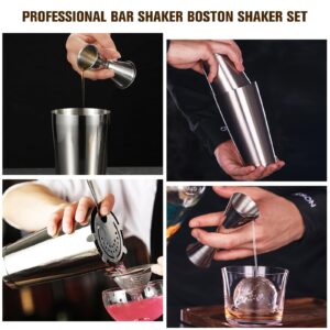 Boston Shaker Cocktail Set Bartender Kit, 12 Pcs Drink Shaker with Strainer Bartending Martini Shaker Tin with 18oz & 28oz Mixed Alcohol Shaker Professional Stainless Steel Bar Tool for Beginner