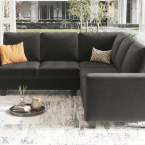 Belffin Velvet Modular Sectional Sofa Convertible Sectional Sofa Couch with Reversible Chaise L Shaped 4 Seater Corner Sofa Couch Grey