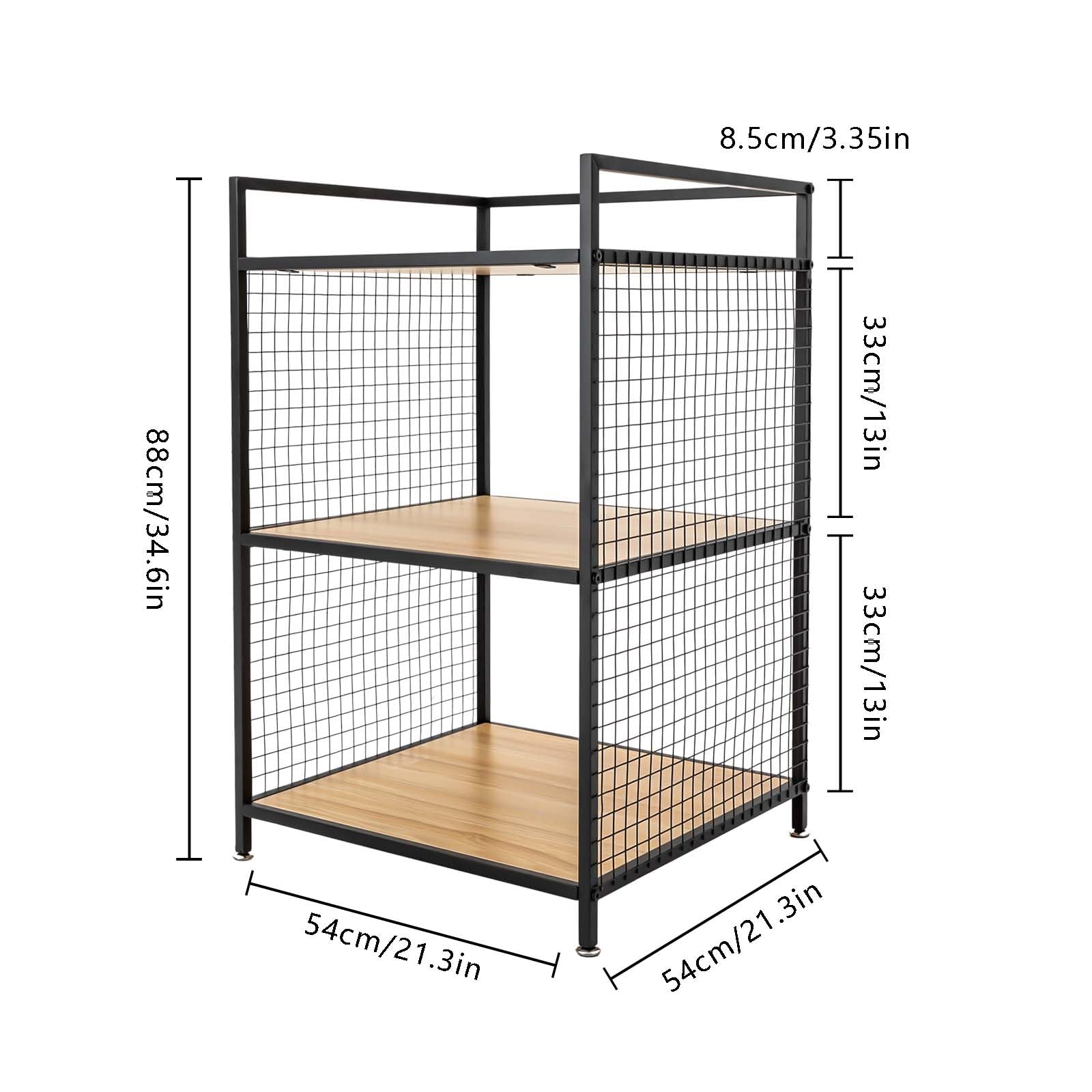 DCEHKR 3-Shelf Shelving Storage Metal and Wood Style Garage Shelving 3-Tier Wood Shelving Unit 21.3" x 21.3"x 34.6" Multi-Purpose Indoor Garage Storage Organizer Shelves