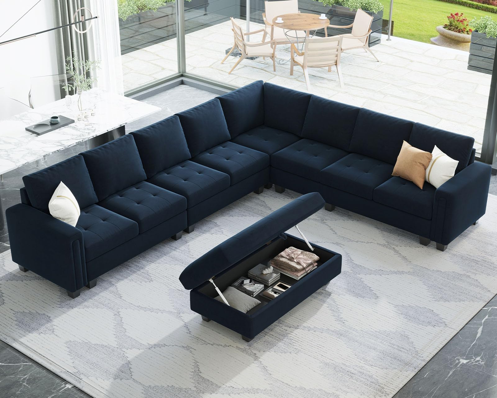 Belffin Oversized Modular Sectional Sofa L Shaped Sofa Couch Set with Storage Ottoman Corner Convertible Sectional Couch with Reversible Chaise Blue