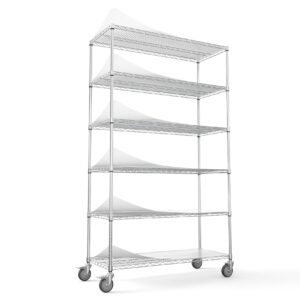 nsf heavy duty 6-tier metal wire shelving unit - 6000lbs capacity, adjustable, with 5in wheels/leveling feet and shelf liners - ideal for garage, kitchen, and more - chrome, 20"d x 48"l x 84.5"h