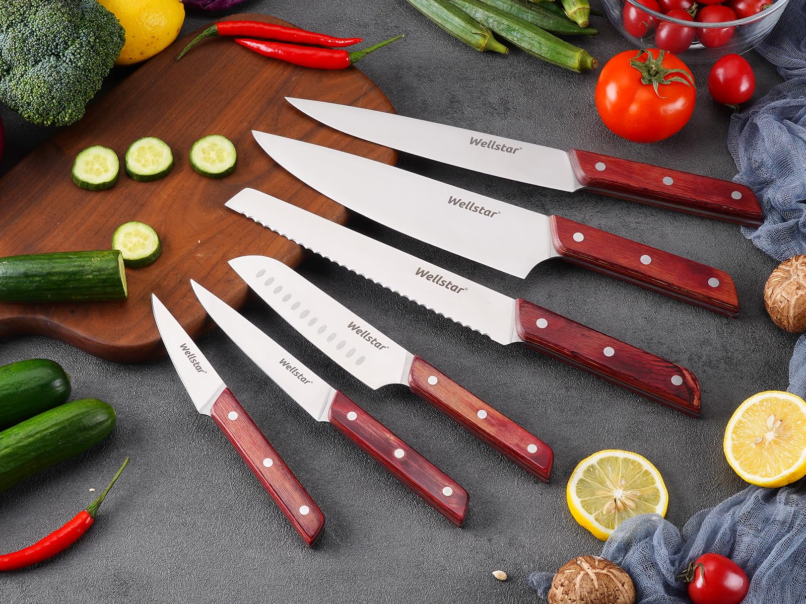 Chef Knives Set, 6-Piece Kitchen Knife Set, Sharp Professional Cooking Knives with High-Carbon-Stainless-Steel Blades