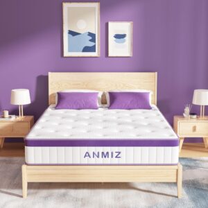 anmiz twin mattress,10 inch twin size mattress in a box, hybrid memory foam mattress twin size, medium firm single twin mattress, breathable cool sleep & pressure relief, twin memory foam mattresses