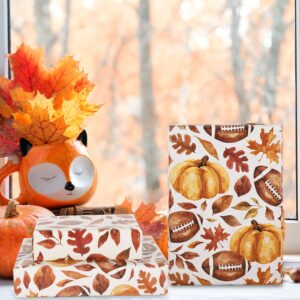 AnyDesign 12 Sheet Fall Wrapping Paper Super Football Bowl Gift Wrap Paper Bulk Folded Flat Autumn Leaves Pumpkin Decorative DIY Craft Paper, 19.7 x 27.6 Inch