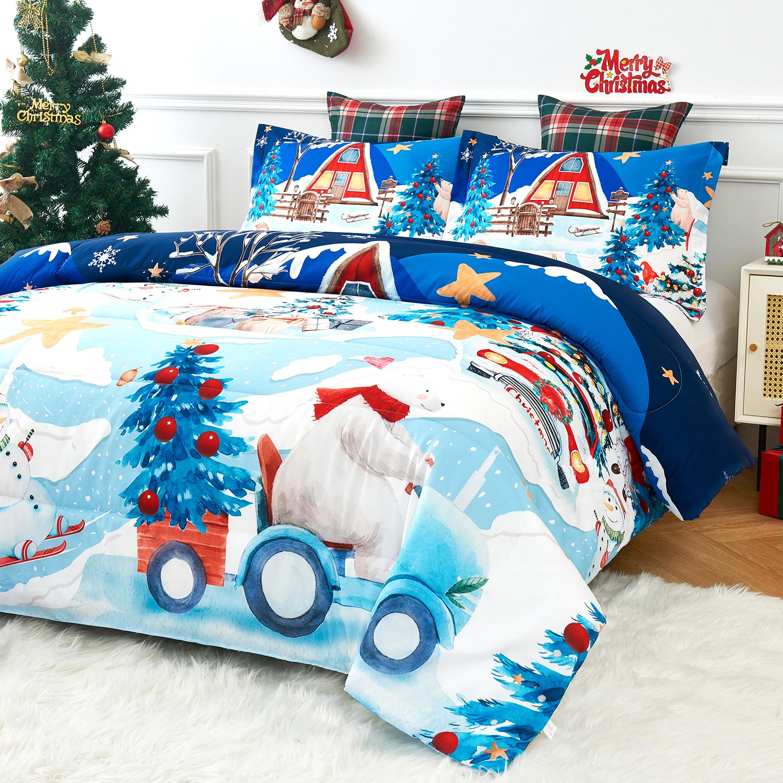 YIYEA Christmas Twin Comforter Set for Girls Boys, Cute Kids Comforter with Pillowcase, Ultra Soft Brushed Microfiber Christmas Bedding Comforter Sets, Suit for All Season, Machine Washable