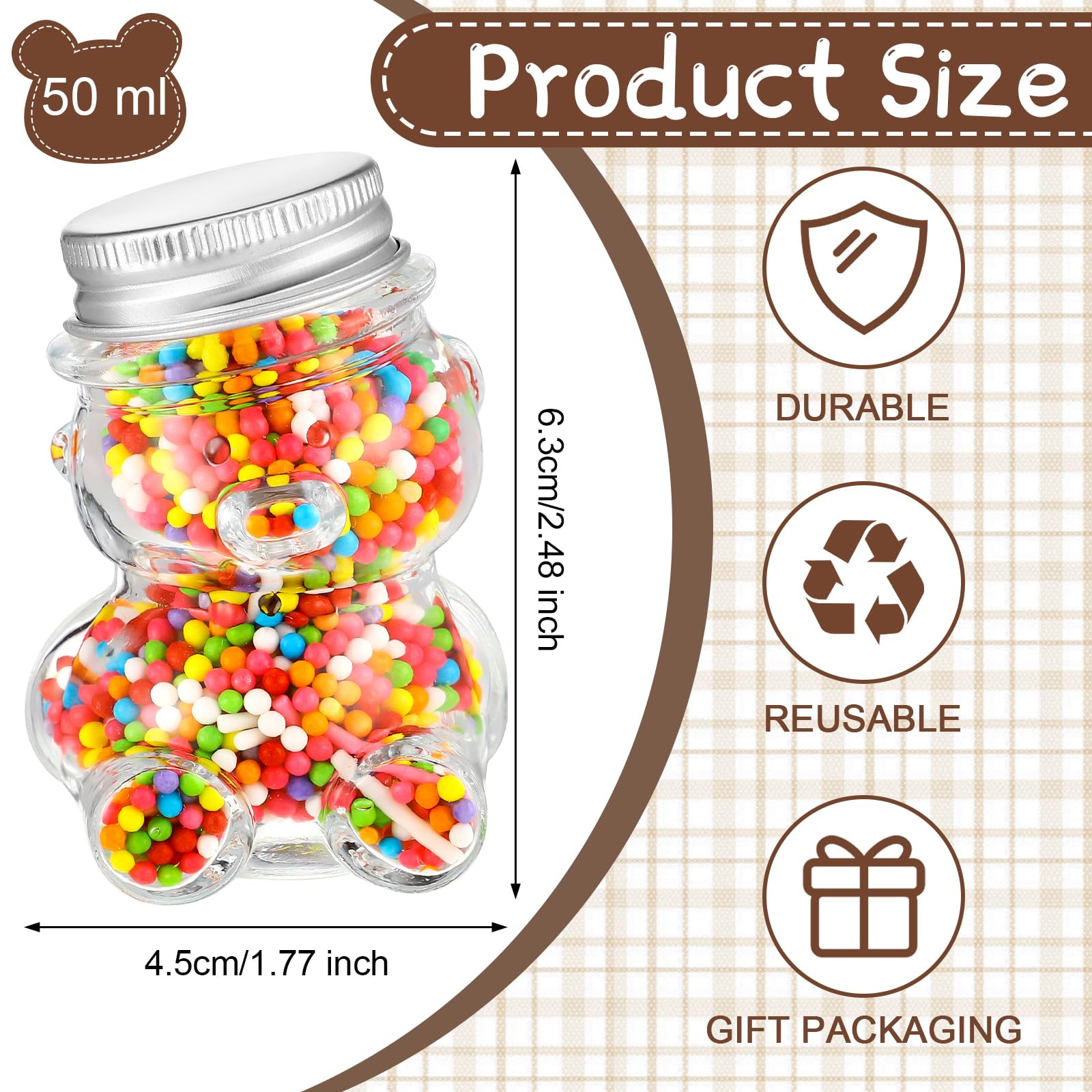 Hushee 24 Pcs 1.5 oz Glass Honey Bear Jar Mini Cute Honey Bottles Bear Mason Jar Small Funny Shot Glasses with Lids for Jam Candies DIY Decoration Gift Wedding Party Favors