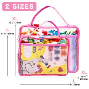 Toy Zippered Blocks Set Storage Bags for boy girls - 4PC Large PVC Storage Organizer Bags with Mesh Side Pockets for Puzzle, Clay, Book, Small Models and Mini Plush Toys. XL: 10.4" x3 "x13.3