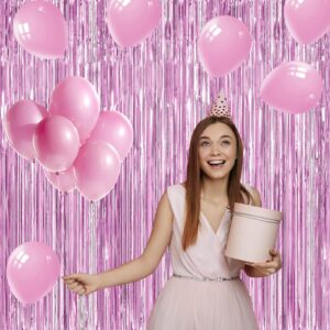 MEEZY 3Pack 3.2ft x 8.2ft Pink Foil Fringe Curtains Backdrop Metallic Foil Tinsel Streamers with Pink Balloons for Bachelorette Baby Shower Wedding Birthday Bridal Shower Party Decorations