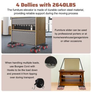 4 Packs Heavy Duty Furniture Dolly with 5 Wheels Rubber Silent Furniture Lift, 3300 lbs Load Capacity, Furniture Lift Tool Set Made of Premium Carbon Steel