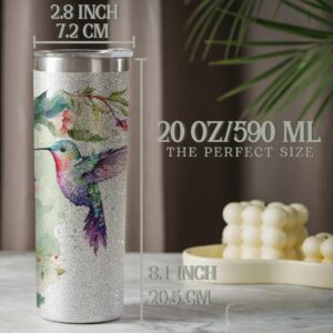 Onebttl Hummingbird Gifts For Women, Her and Hummingbird Lovers - 20oz/590ml Stainless Steel Insulated Glitter Tumbler with Straw - Hummingbird Skinny Tumbler, Coffee Cups - (Sliver)