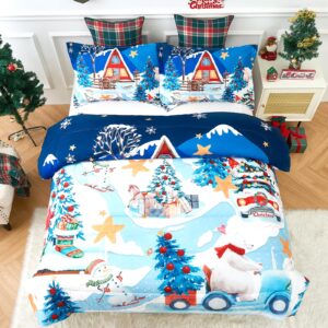 YIYEA Christmas Twin Comforter Set for Girls Boys, Cute Kids Comforter with Pillowcase, Ultra Soft Brushed Microfiber Christmas Bedding Comforter Sets, Suit for All Season, Machine Washable