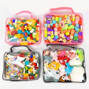 Toy Zippered Blocks Set Storage Bags for boy girls - 4PC Large PVC Storage Organizer Bags with Mesh Side Pockets for Puzzle, Clay, Book, Small Models and Mini Plush Toys. XL: 10.4" x3 "x13.3