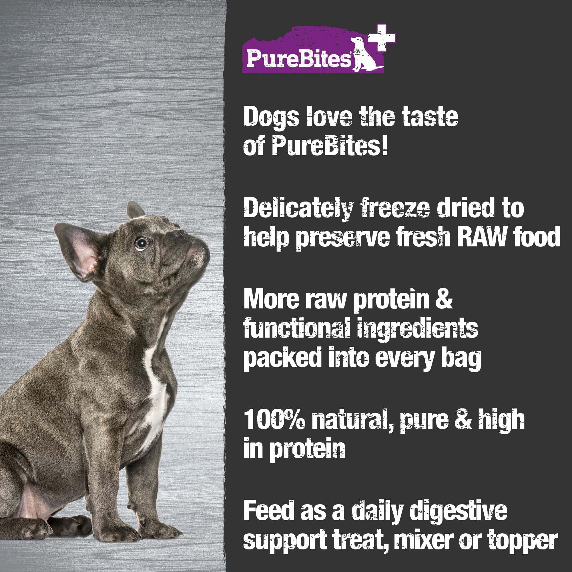 PureBites+ Gut & Digestion Freeze Dried Dog Treats, 5 Ingredients, Made in USA, 3oz