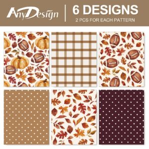 AnyDesign 12 Sheet Fall Wrapping Paper Super Football Bowl Gift Wrap Paper Bulk Folded Flat Autumn Leaves Pumpkin Decorative DIY Craft Paper, 19.7 x 27.6 Inch