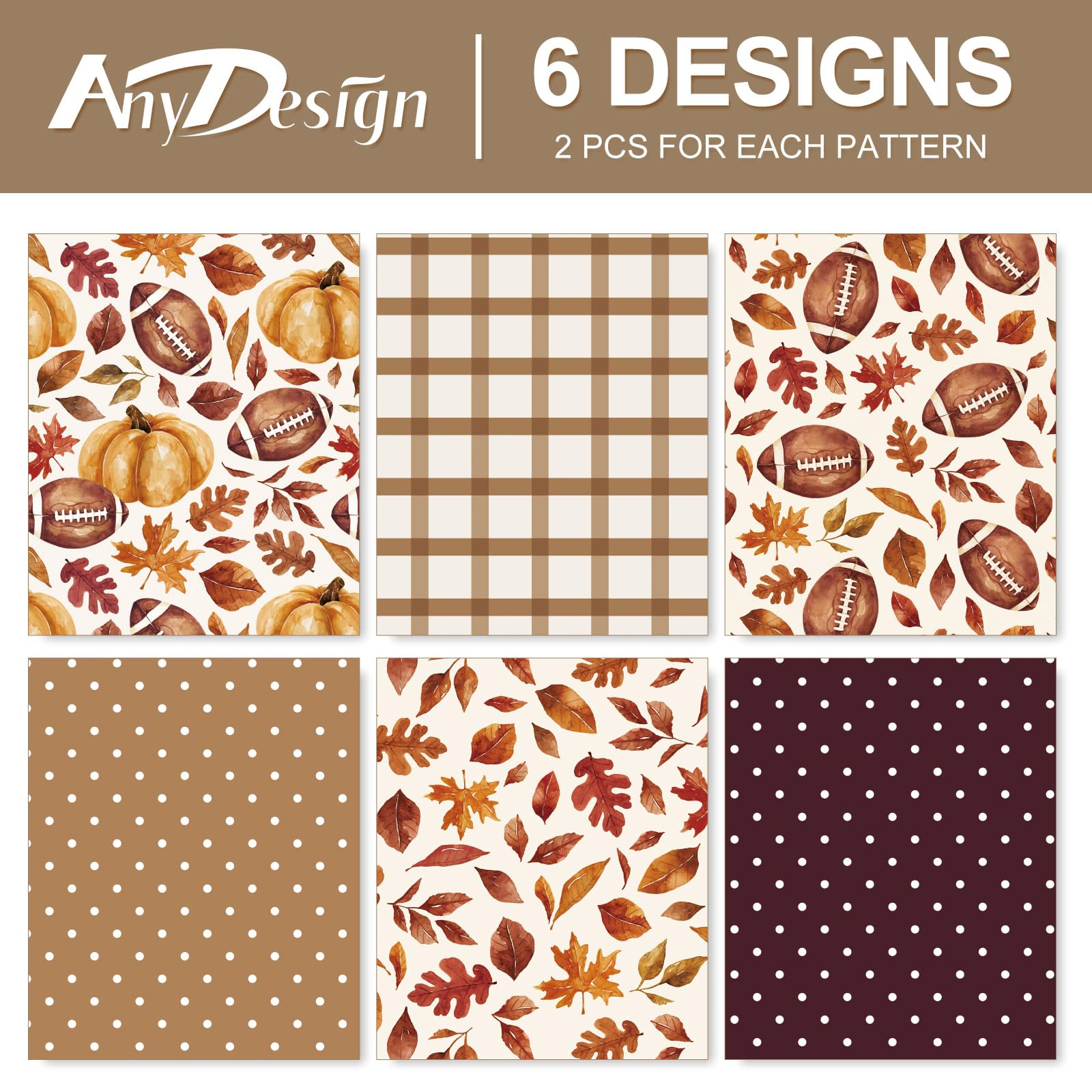 AnyDesign 12 Sheet Fall Wrapping Paper Super Football Bowl Gift Wrap Paper Bulk Folded Flat Autumn Leaves Pumpkin Decorative DIY Craft Paper, 19.7 x 27.6 Inch