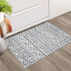 kuta moroccan rugs for entryway, 2x3 grey entryway rug non-slip washable small area rug, ultra soft vintage geometric low-pile indoor door mat floor carpet for indoor rugs, entrance, kitchen