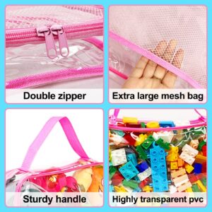 Toy Zippered Blocks Set Storage Bags for boy girls - 4PC Large PVC Storage Organizer Bags with Mesh Side Pockets for Puzzle, Clay, Book, Small Models and Mini Plush Toys. XL: 10.4" x3 "x13.3