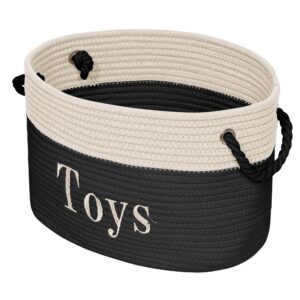 toy rope storage basket - 15 x 11 x 9 toy bin - embroidered storage bins - black and white basket - tote bin for nursery, playroom, living room, classroom