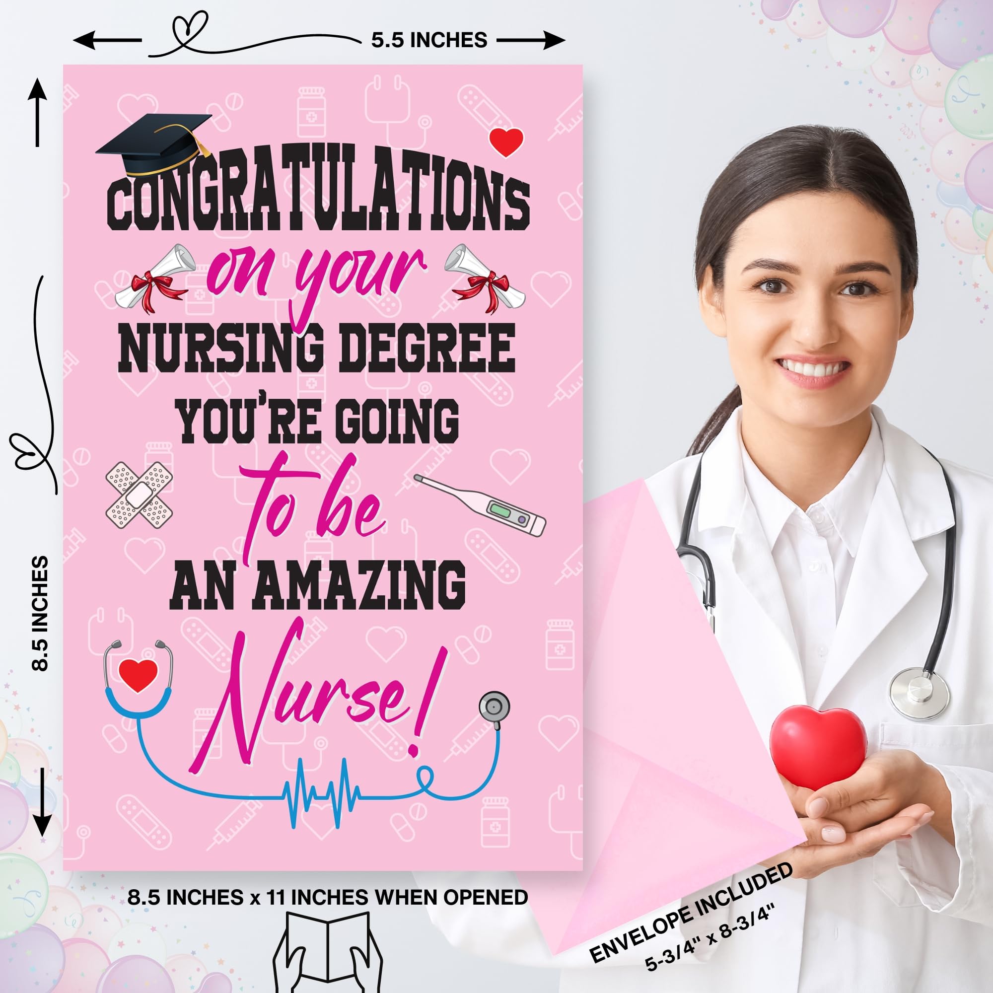 Nursing Degree Graduation Congratulations Greeting Card – Honor The Grad In Your Life With A Heartfelt Message - Pink