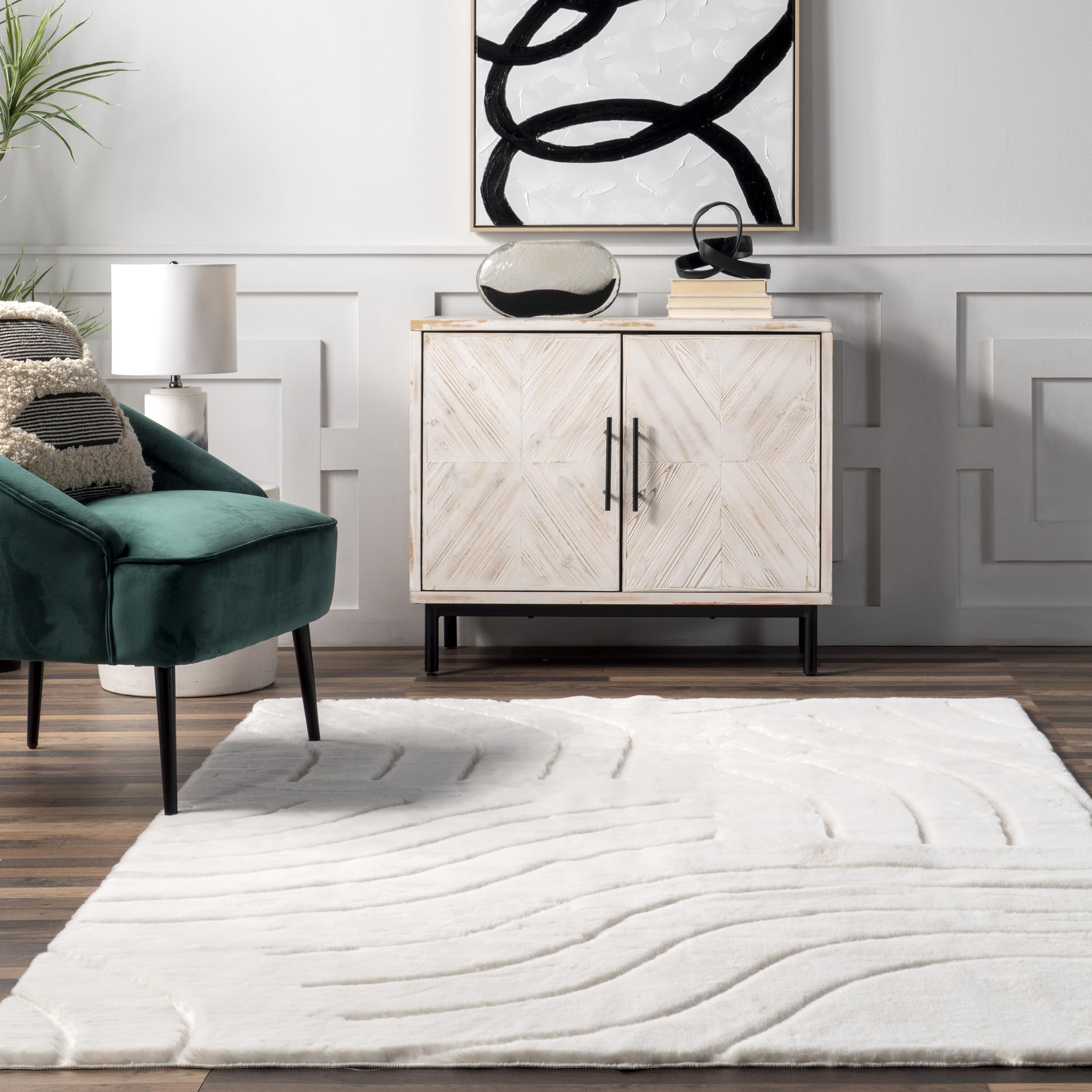 nuLOOM 8' x 10' Cozy Plush SuperiorWash Area Rug, Machine Washable, Non-Slip, Soft Fluffy Shag Carpet for Living Room Bedroom Kids Room Nursery Home Decor, Camari White