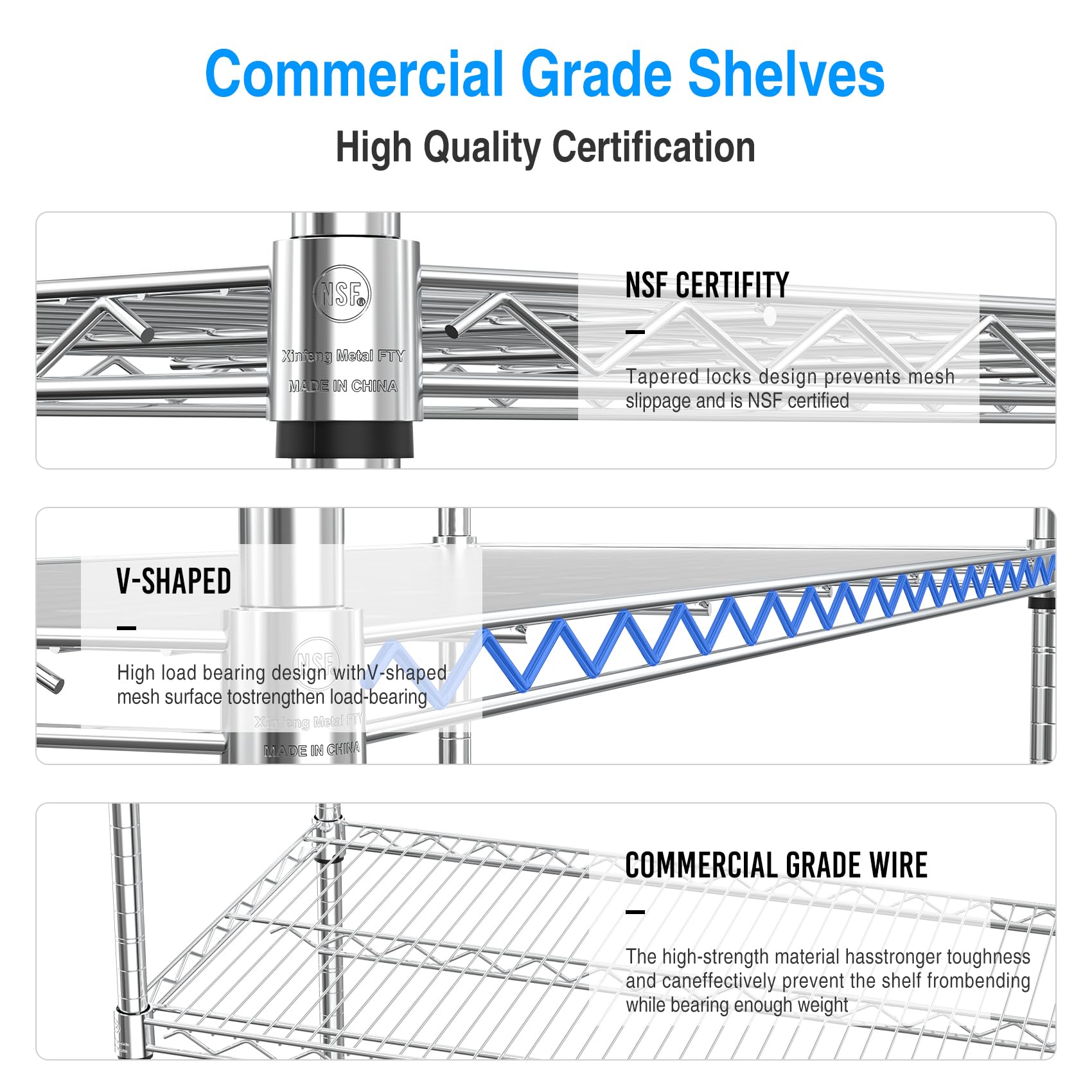 NSF Heavy Duty 6-Tier Metal Wire Shelving Unit - 6000lbs Capacity, Adjustable, with 5in Wheels/Leveling Feet and Shelf Liners - Ideal for Garage, Kitchen, and More - Chrome, 20"D x 48"L x 84.5"H