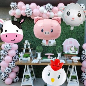 8Pcs Farm Animal Balloons Cow Pig Sheep Chicken Foil Mylar Balloons for Farm Barnyard Themed Birthday Baby Shower Wedding Party Decorations Supplies