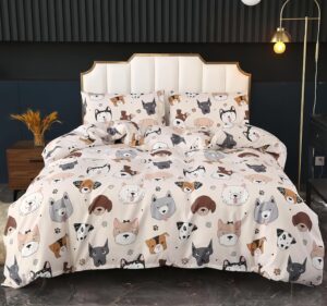 sdy 3pcs dog print pattern duvet cover set twin, bed in a bag duvet cover and 2 pillowcases, corner ties and zipper closure, cute cartoon puppy bedroom decor for kids, children, boys, girls and teens