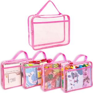 toy zippered blocks set storage bags for boy girls - 4pc large pvc storage organizer bags with mesh side pockets for puzzle, clay, book, small models and mini plush toys. xl: 10.4" x3 "x13.3