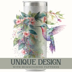 Onebttl Hummingbird Gifts For Women, Her and Hummingbird Lovers - 20oz/590ml Stainless Steel Insulated Glitter Tumbler with Straw - Hummingbird Skinny Tumbler, Coffee Cups - (Sliver)