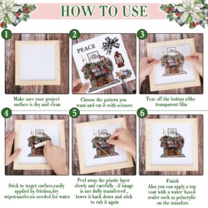 Whaline 12 Sheets Christmas Rub on Transfers Classic Watercolor Santa Snowman Gnome Transfer Stickers Winter Floral Bird Furniture Decals for Home Office Paper Wood DIY Crafts, 5.9 x 5.9 Inch