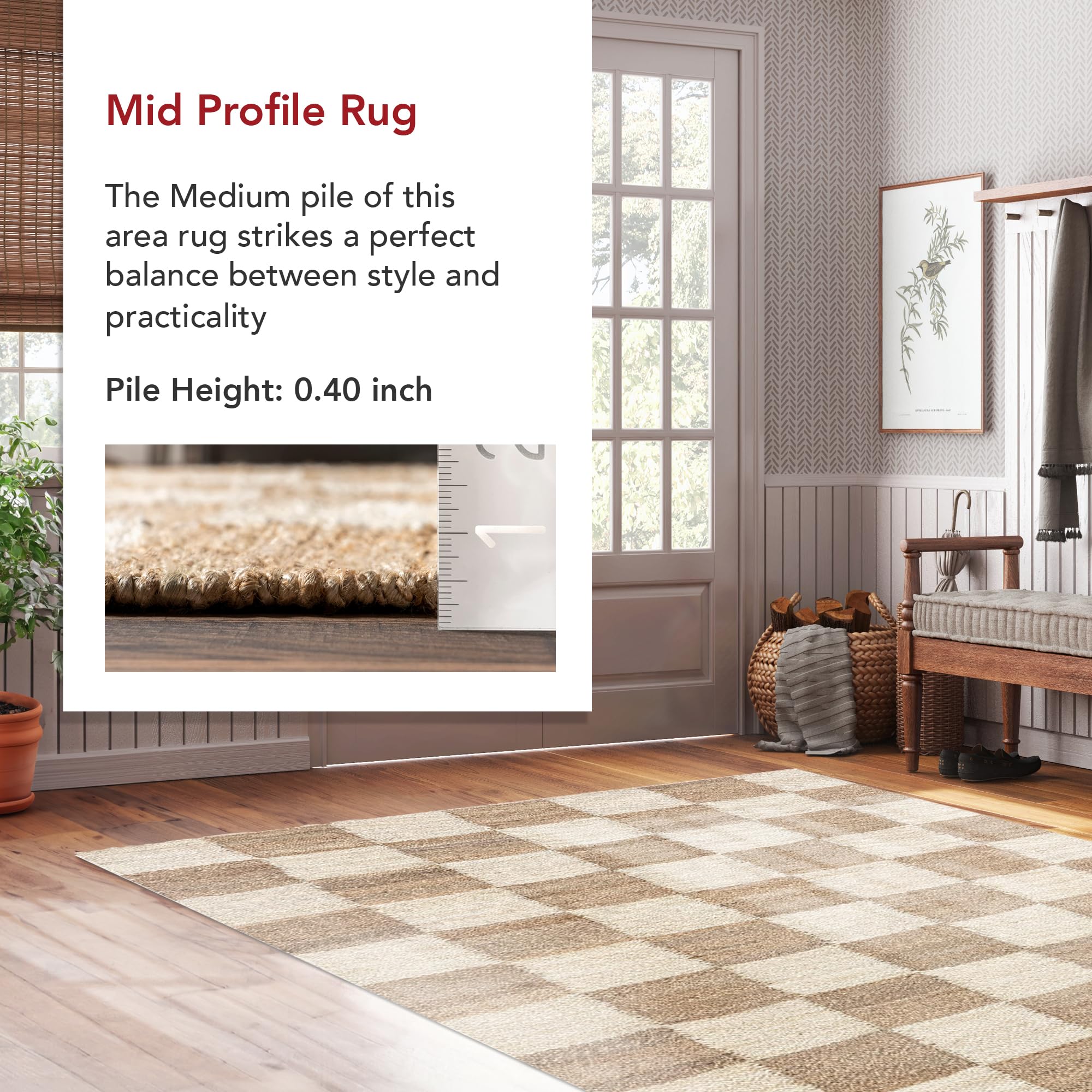 nuLOOM Christana Traditional Checkered Jute Area Rug - 6x9 Jute Area Rug Contemporary/Modern Ivory Rugs for Dining Room Rug Neutral Rug Living Room Rug