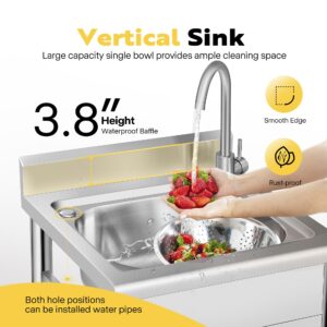 VIVOHOME 22 Inch Stainless Steel Utility Sink with Hot and Cold Faucet, Freestanding Commercial Kitchen Single Bowl Sink for Restaurant, Laundry Room, Garage