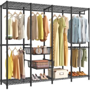 vipek v40 pro portable closet wardrobe heavy duty clothing rack with 2 sliding storage baskets & 10 pants hangers, freestanding clothes rack large closet rack for bedroom, max load 1000lbs, black