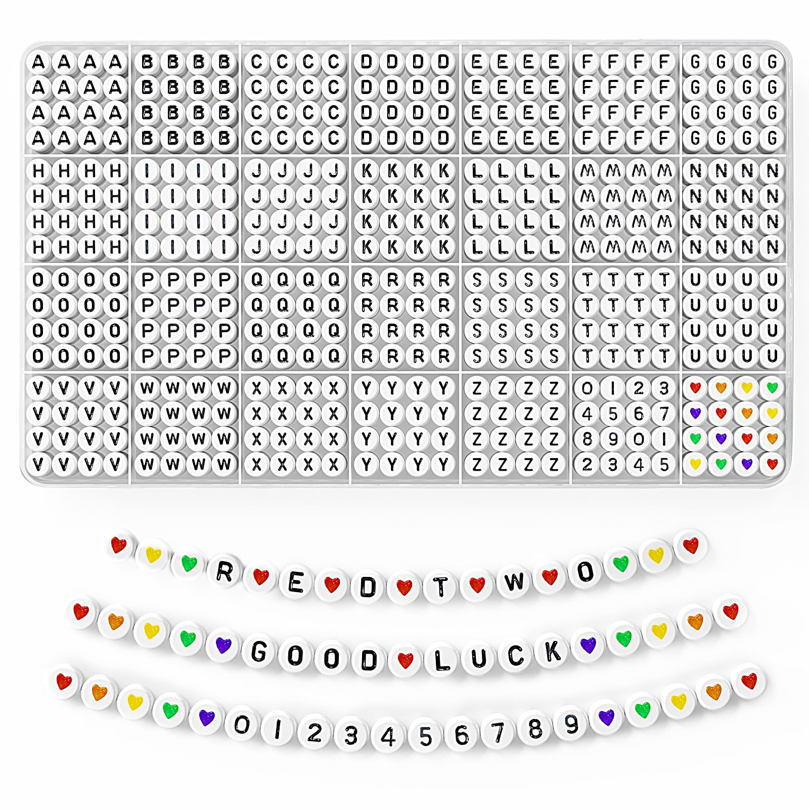 Redtwo 1400 Pcs Letter Beads for Friendship Bracelets Making Kit, A-Z Alphabet Beads, Colorful Heart Beads & Number Beads for DIY Jewelry Making