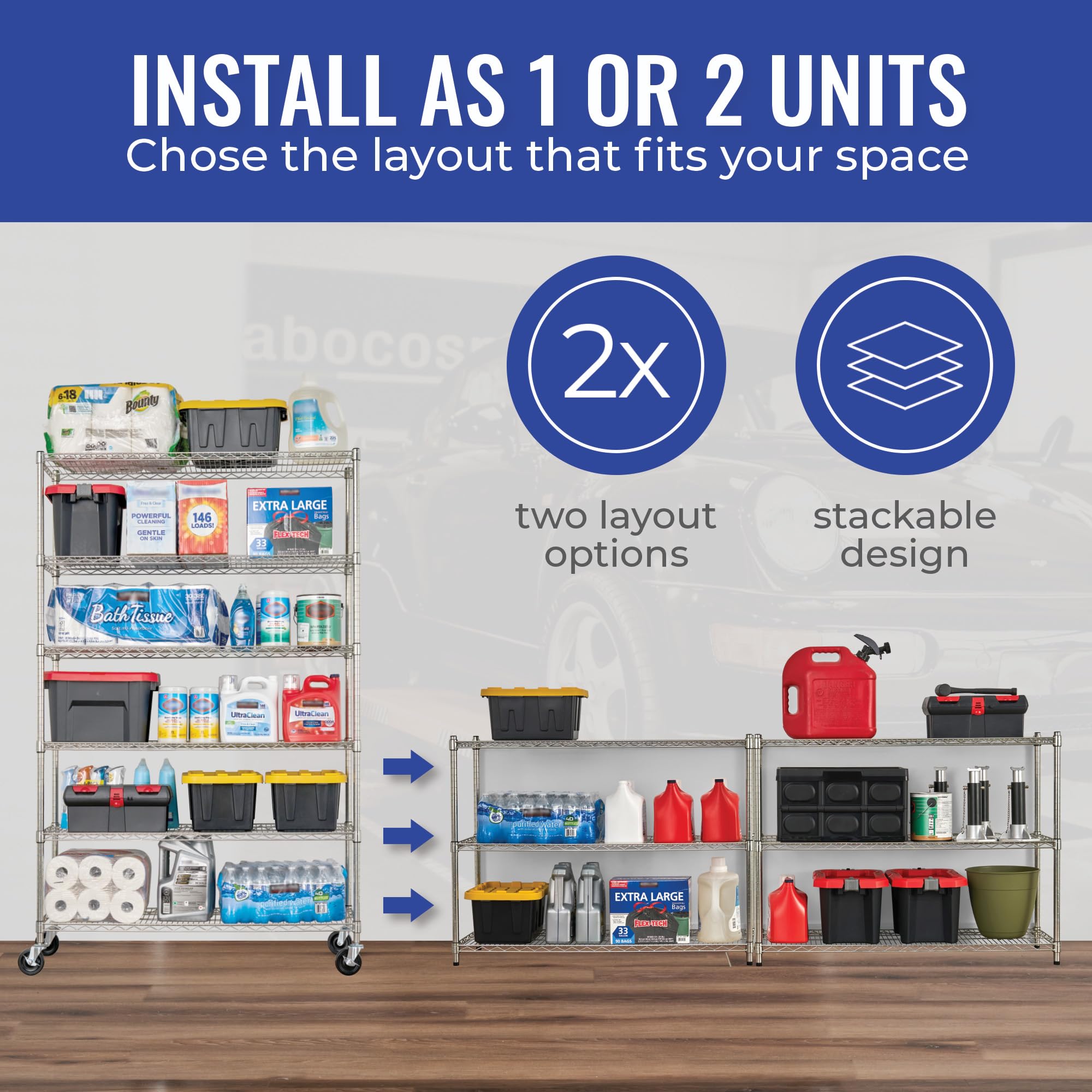 SafeRacks - NSF Certified Storage Shelves, Zinc, Heavy Duty Steel Wire Unit with Wheels and Adjustable Feet, Garage or Bakers Rack, Kitchen, Pantry Shelf - (18"x18"x72" 5-Tier) (Silver)