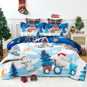 yiyea christmas twin comforter set for girls boys, cute kids comforter with pillowcase, ultra soft brushed microfiber christmas bedding comforter sets, suit for all season, machine washable