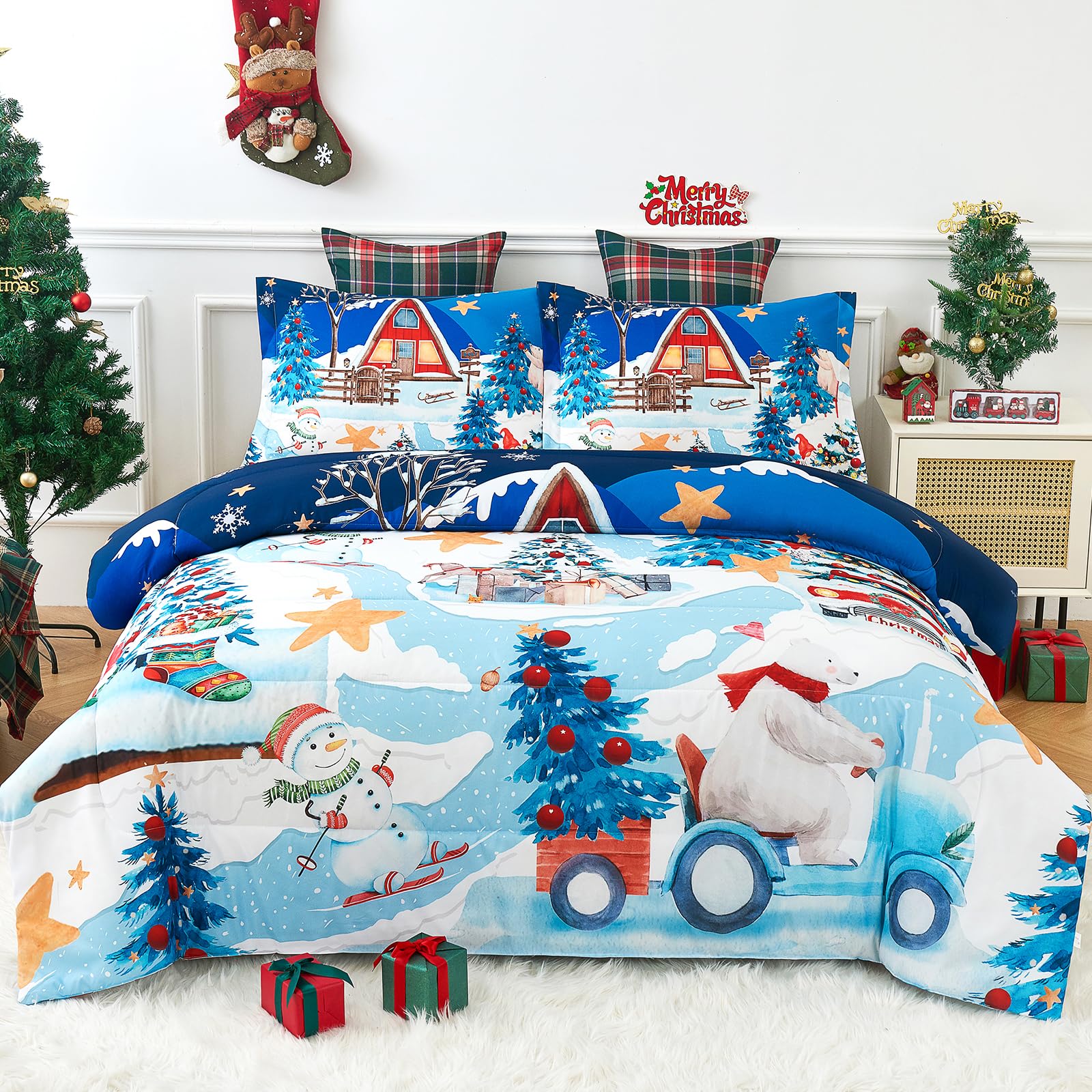 YIYEA Christmas Twin Comforter Set for Girls Boys, Cute Kids Comforter with Pillowcase, Ultra Soft Brushed Microfiber Christmas Bedding Comforter Sets, Suit for All Season, Machine Washable