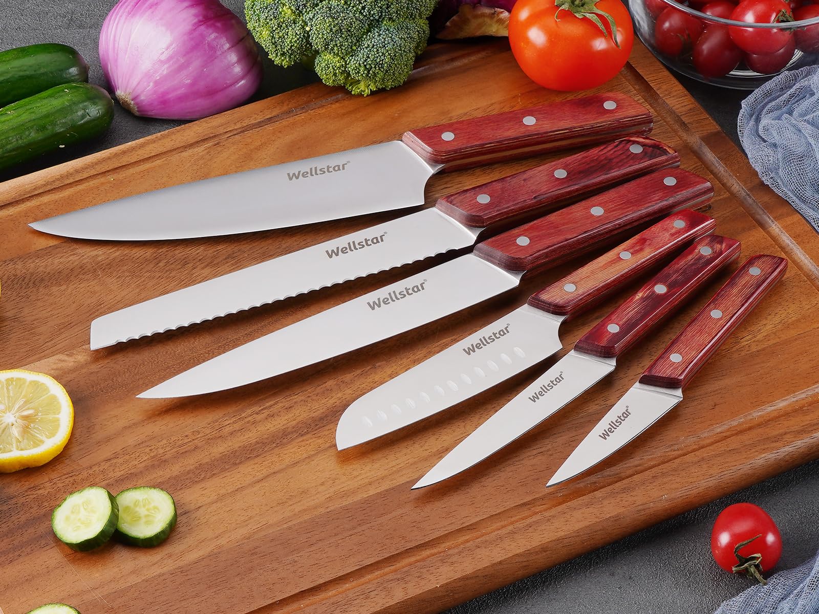 Chef Knives Set, 6-Piece Kitchen Knife Set, Sharp Professional Cooking Knives with High-Carbon-Stainless-Steel Blades