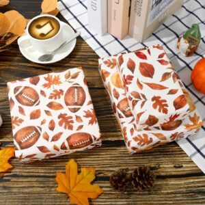 AnyDesign 12 Sheet Fall Wrapping Paper Super Football Bowl Gift Wrap Paper Bulk Folded Flat Autumn Leaves Pumpkin Decorative DIY Craft Paper, 19.7 x 27.6 Inch