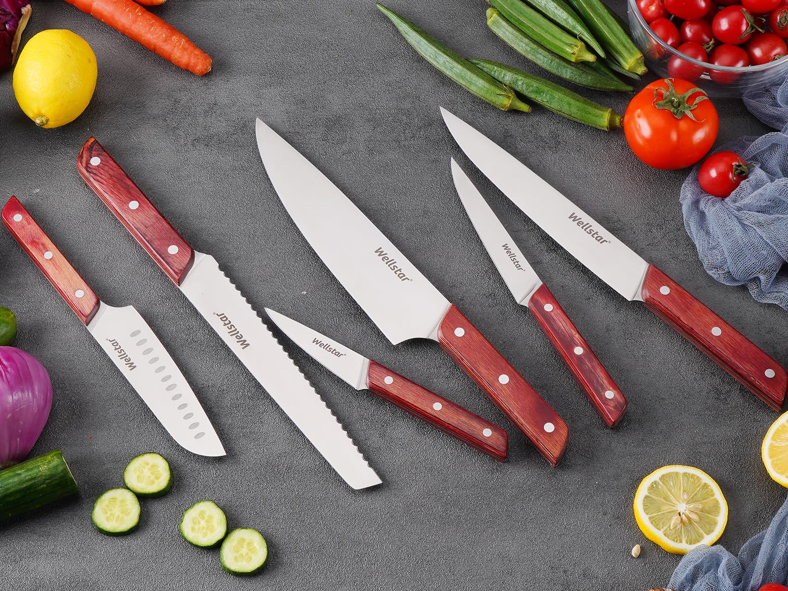 Chef Knives Set, 6-Piece Kitchen Knife Set, Sharp Professional Cooking Knives with High-Carbon-Stainless-Steel Blades