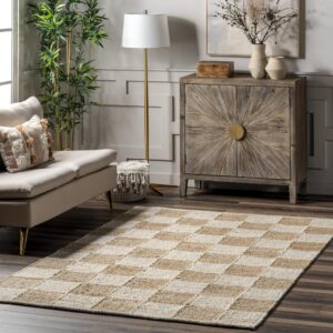 nuloom christana traditional checkered jute area rug - 6x9 jute area rug contemporary/modern ivory rugs for dining room rug neutral rug living room rug