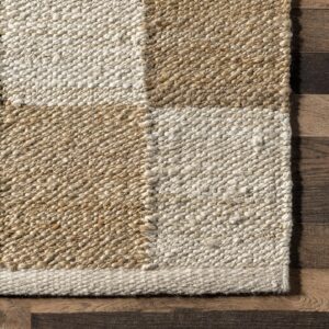 nuLOOM Christana Traditional Checkered Jute Area Rug - 6x9 Jute Area Rug Contemporary/Modern Ivory Rugs for Dining Room Rug Neutral Rug Living Room Rug