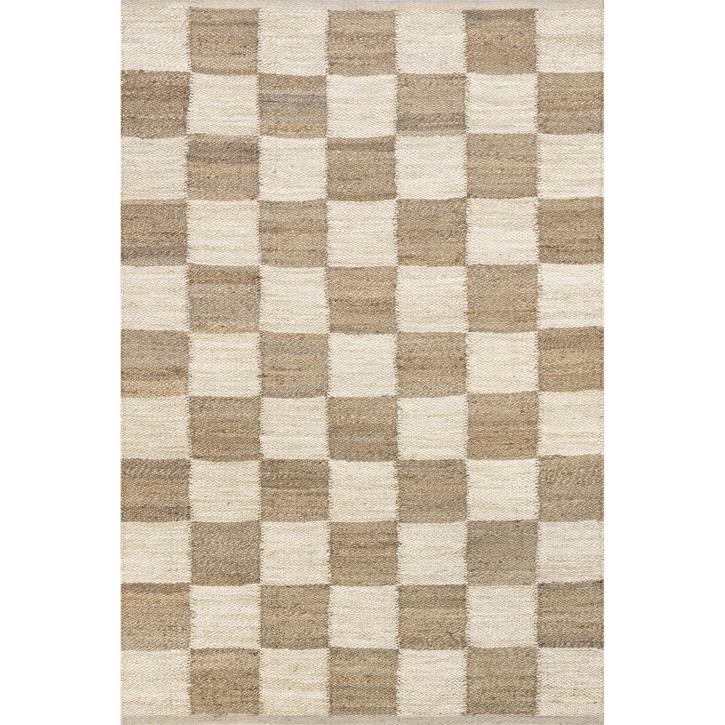 nuLOOM Christana Traditional Checkered Jute Area Rug - 6x9 Jute Area Rug Contemporary/Modern Ivory Rugs for Dining Room Rug Neutral Rug Living Room Rug