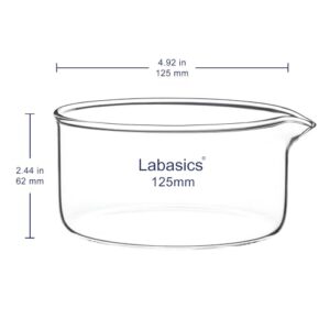 Labasics Crystallizing Dish with Spout and Heavy-Duty Rim, Thick-Walled Design High Borosilicate Glass Reusable Crystallizing Dishes for Crystallization and Evaporation, 500 ml Capacity OD 125 mm