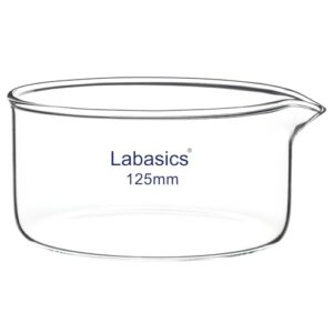 labasics crystallizing dish with spout and heavy-duty rim, thick-walled design high borosilicate glass reusable crystallizing dishes for crystallization and evaporation, 500 ml capacity od 125 mm