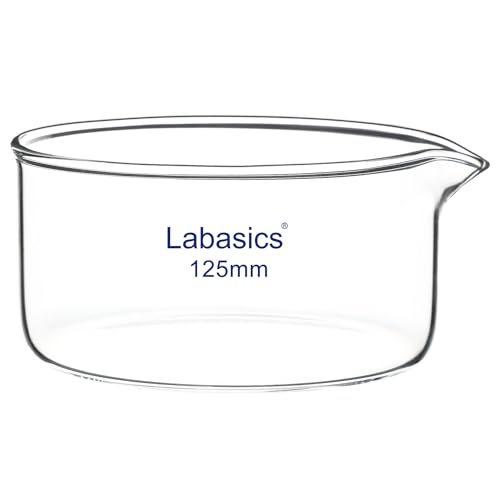 Labasics Crystallizing Dish with Spout and Heavy-Duty Rim, Thick-Walled Design High Borosilicate Glass Reusable Crystallizing Dishes for Crystallization and Evaporation, 500 ml Capacity OD 125 mm