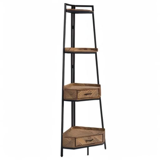 LifeSky Industrial Corner Ladder Shelf - 72.64 Inch Tall Corner Shelves with Drawers - 4-Tier Corner Bookshelf for Living Room Black