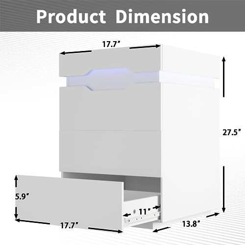 YESHOMY Nightstand with LED Light and Charging Station, Endtable with 3 Drawers, Bedside Table with Large Capacity, for Bedroom, Set of 2, 27.5" Height, White