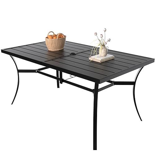 SAILARY Dining Umbrella Hole Outdoor Furniture Modern Design Rectangle Patio Metal Table 60" X 38", Dark Black